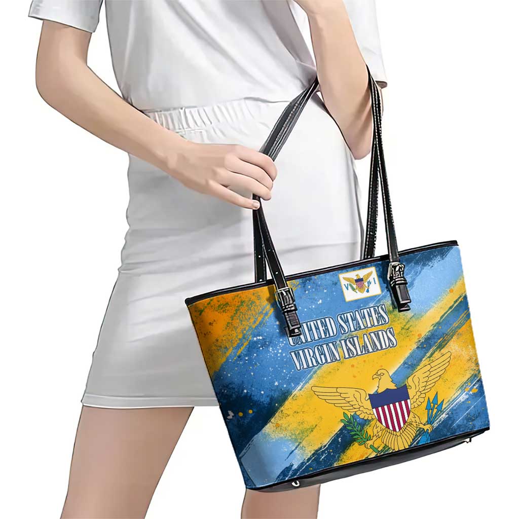United States Virgin Islands Leather Tote Bag with Blue Yellow Eagle Design and Government Seal - Wonder Print Shop