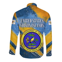 United States Virgin Islands Long Sleeve Button Shirt with Blue Yellow Eagle Design and Government Seal - Wonder Print Shop