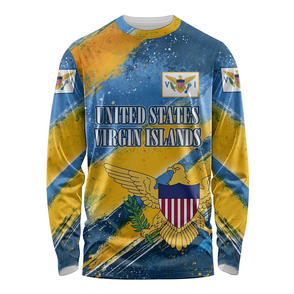 United States Virgin Islands Long Sleeve Shirt with Blue Yellow Eagle Design and Government Seal - Wonder Print Shop