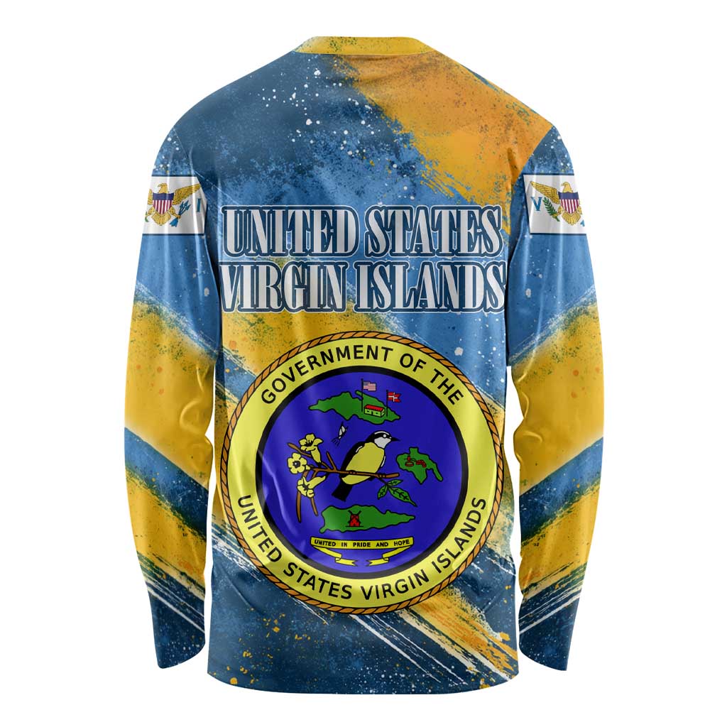 United States Virgin Islands Long Sleeve Shirt with Blue Yellow Eagle Design and Government Seal - Wonder Print Shop