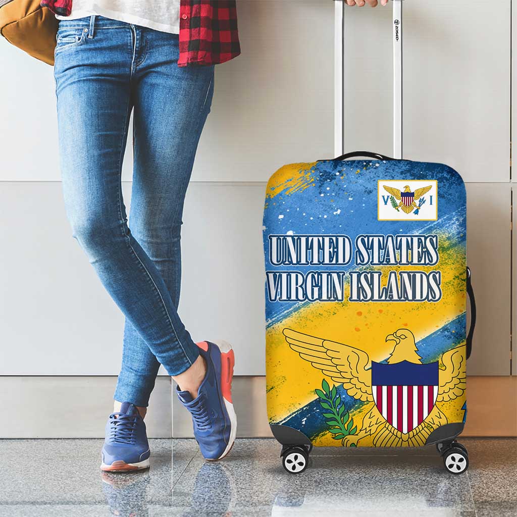 United States Virgin Islands Luggage Cover with Blue Yellow Eagle Design and Government Seal - Wonder Print Shop