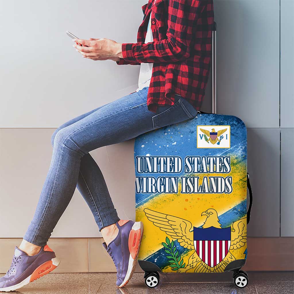 United States Virgin Islands Luggage Cover with Blue Yellow Eagle Design and Government Seal - Wonder Print Shop