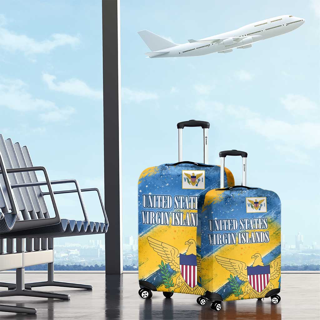 United States Virgin Islands Luggage Cover with Blue Yellow Eagle Design and Government Seal - Wonder Print Shop