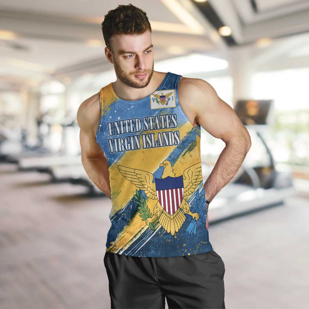 United States Virgin Islands Men Tank Top with Blue Yellow Eagle Design and Government Seal - Wonder Print Shop