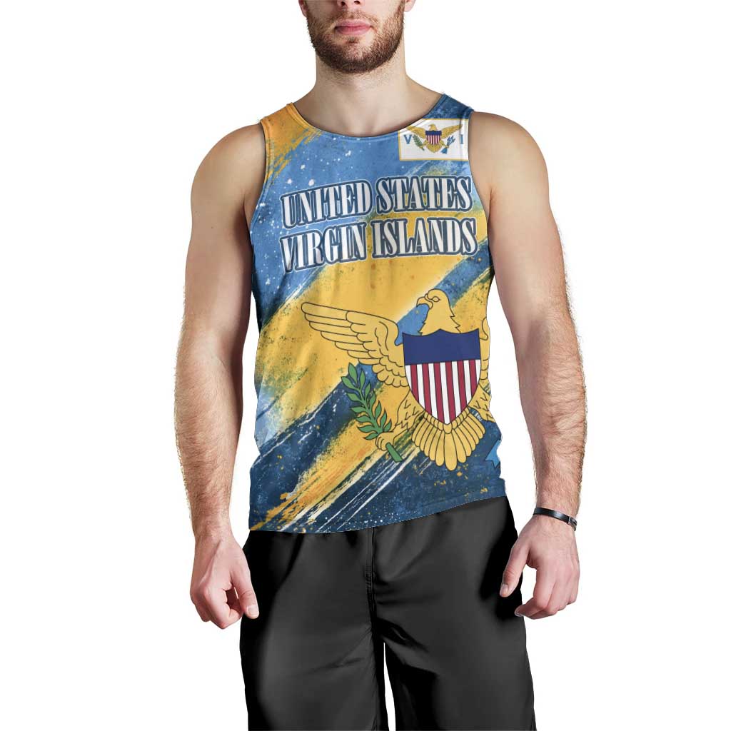 United States Virgin Islands Men Tank Top with Blue Yellow Eagle Design and Government Seal - Wonder Print Shop