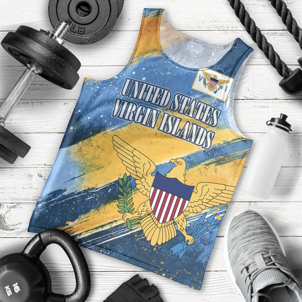 United States Virgin Islands Men Tank Top with Blue Yellow Eagle Design and Government Seal - Wonder Print Shop