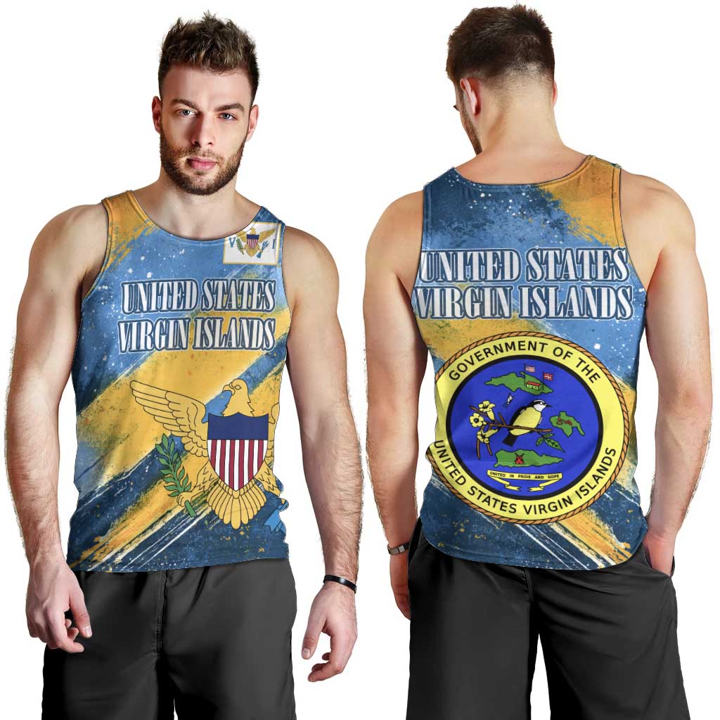 United States Virgin Islands Men Tank Top with Blue Yellow Eagle Design and Government Seal - Wonder Print Shop