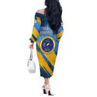 United States Virgin Islands Off The Shoulder Long Sleeve Dress with Blue Yellow Eagle Design and Government Seal - Wonder Print Shop