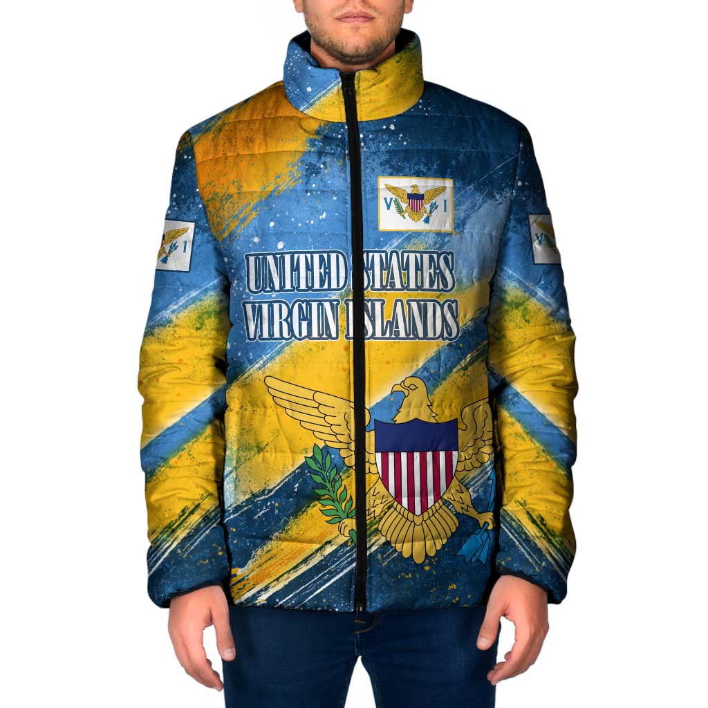 United States Virgin Islands Padded Jacket with Blue Yellow Eagle Design and Government Seal - Wonder Print Shop