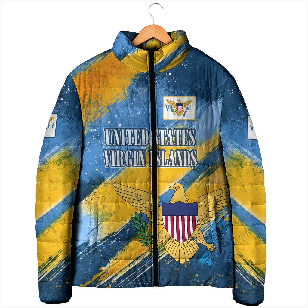 United States Virgin Islands Padded Jacket with Blue Yellow Eagle Design and Government Seal - Wonder Print Shop
