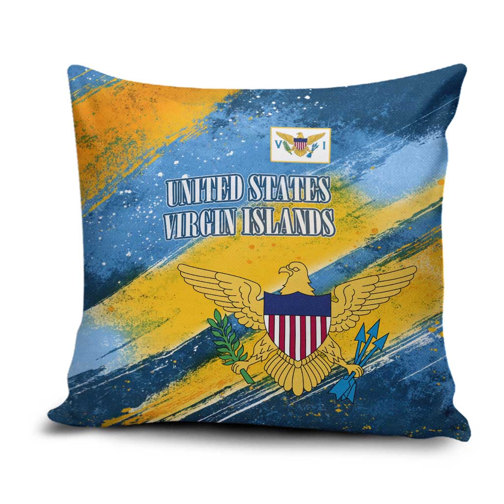 United States Virgin Islands Pillow Cover with Blue Yellow Eagle Design and Government Seal - Wonder Print Shop