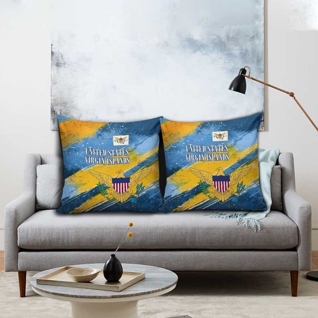 United States Virgin Islands Pillow Cover with Blue Yellow Eagle Design and Government Seal - Wonder Print Shop