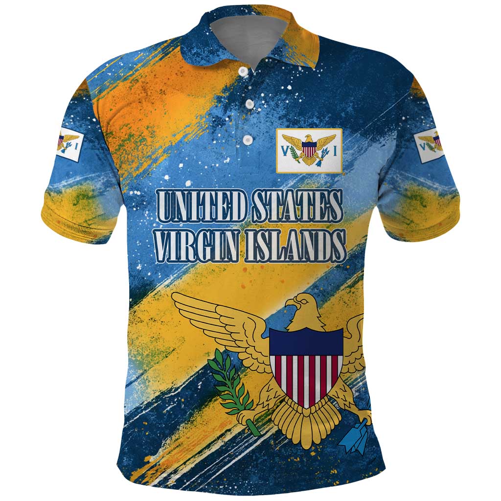United States Virgin Islands Polo Shirt with Blue Yellow Eagle Design and Government Seal - Wonder Print Shop
