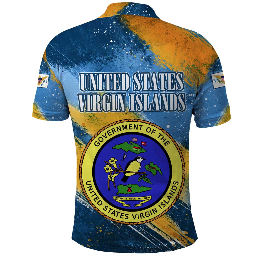 United States Virgin Islands Polo Shirt with Blue Yellow Eagle Design and Government Seal - Wonder Print Shop