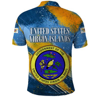 United States Virgin Islands Polo Shirt with Blue Yellow Eagle Design and Government Seal - Wonder Print Shop