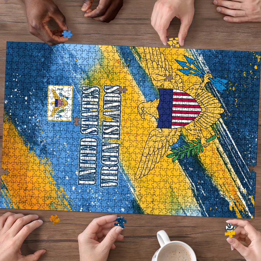 United States Virgin Islands Puzzle with Blue Yellow Eagle Design and Government Seal - Wonder Print Shop
