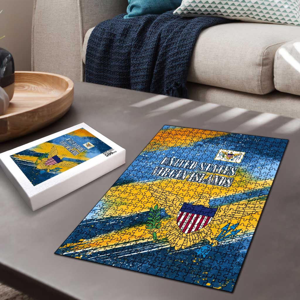 United States Virgin Islands Puzzle with Blue Yellow Eagle Design and Government Seal - Wonder Print Shop
