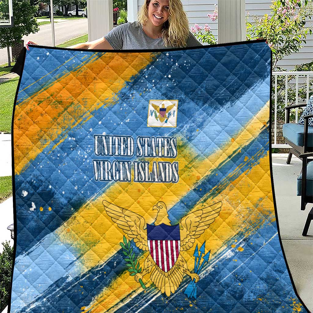 United States Virgin Islands Quilt with Blue Yellow Eagle Design and Government Seal - Wonder Print Shop
