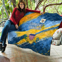 United States Virgin Islands Quilt with Blue Yellow Eagle Design and Government Seal - Wonder Print Shop