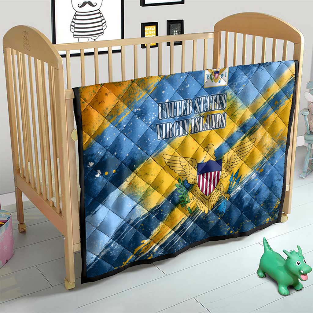 United States Virgin Islands Quilt with Blue Yellow Eagle Design and Government Seal - Wonder Print Shop