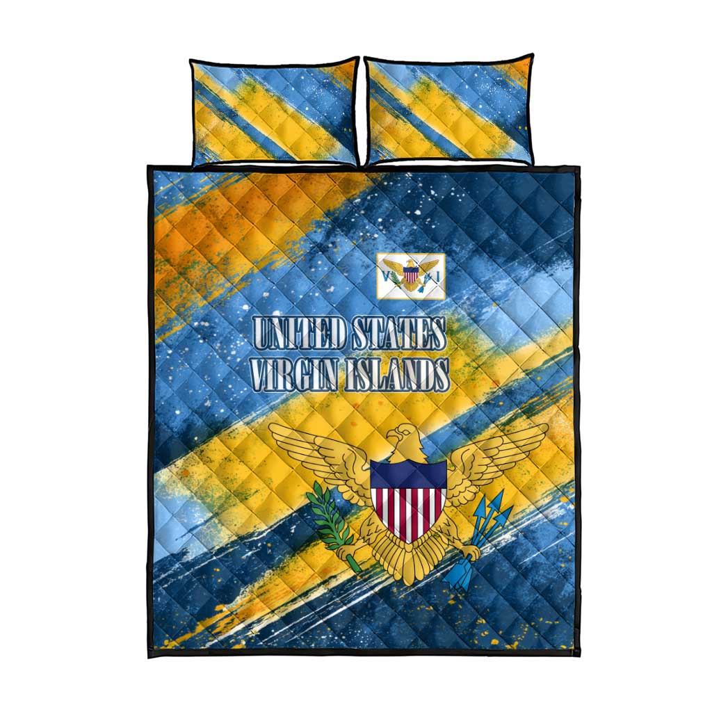 United States Virgin Islands Quilt Bed Set with Blue Yellow Eagle Design and Government Seal - Wonder Print Shop