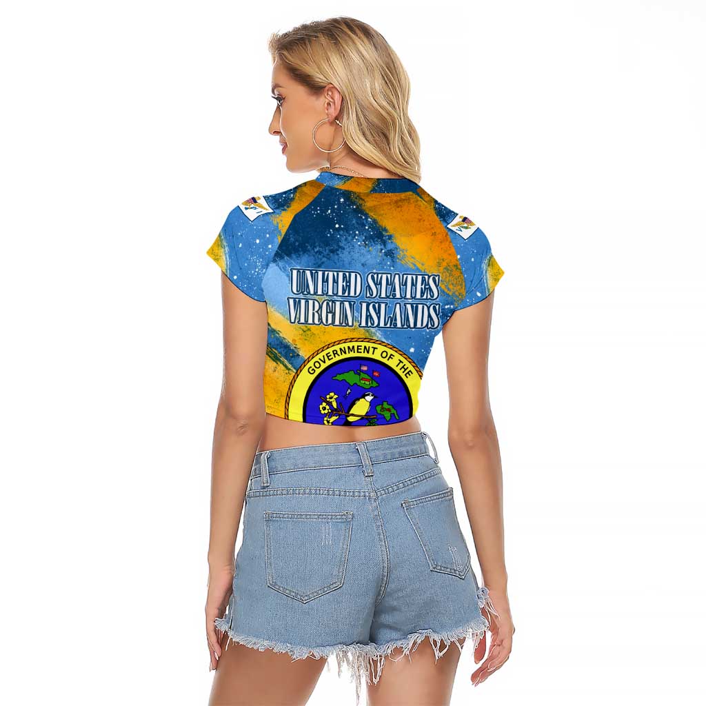 United States Virgin Islands Raglan Cropped T Shirt with Blue Yellow Eagle Design and Government Seal - Wonder Print Shop