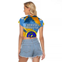 United States Virgin Islands Raglan Cropped T Shirt with Blue Yellow Eagle Design and Government Seal - Wonder Print Shop