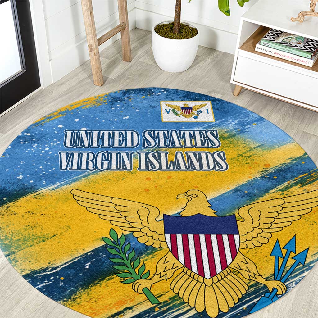 United States Virgin Islands Round Carpet with Blue Yellow Eagle Design and Government Seal - Wonder Print Shop