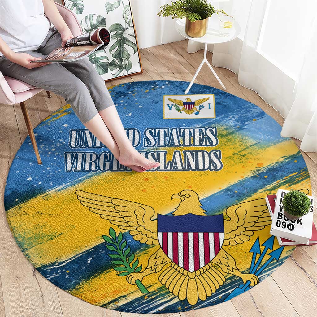United States Virgin Islands Round Carpet with Blue Yellow Eagle Design and Government Seal - Wonder Print Shop