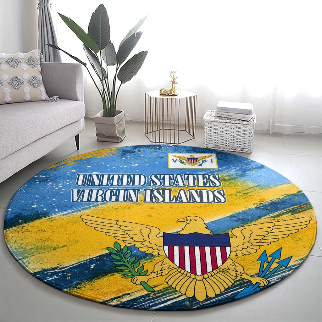 United States Virgin Islands Round Carpet with Blue Yellow Eagle Design and Government Seal - Wonder Print Shop