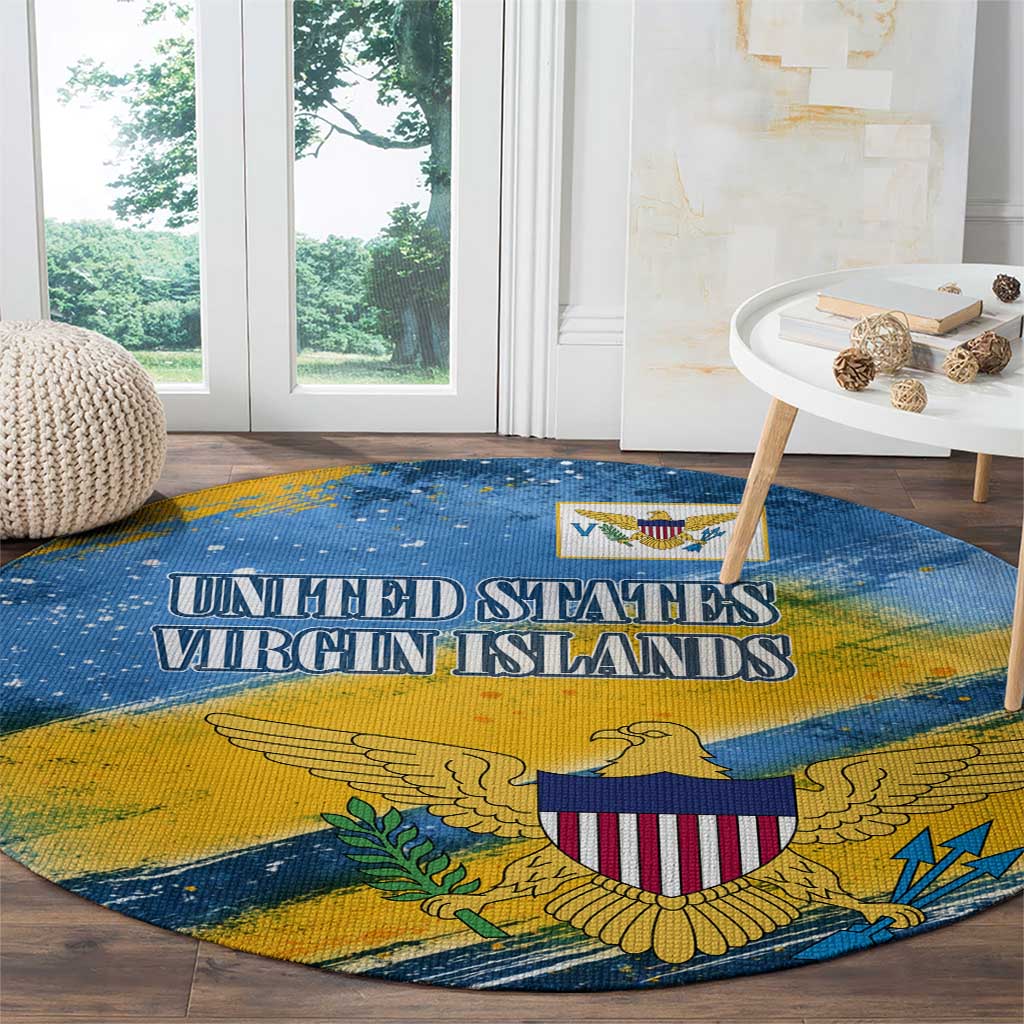United States Virgin Islands Round Carpet with Blue Yellow Eagle Design and Government Seal - Wonder Print Shop