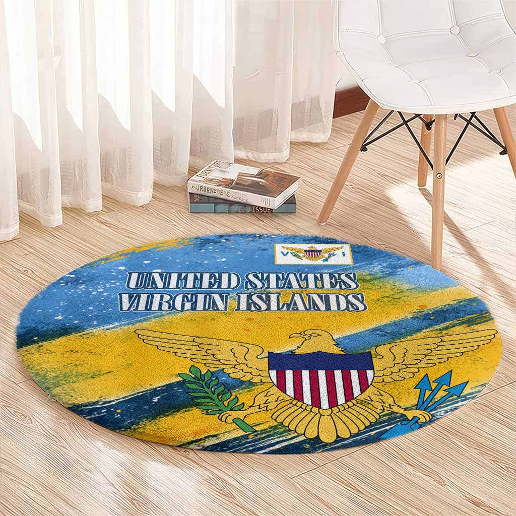 United States Virgin Islands Round Carpet with Blue Yellow Eagle Design and Government Seal - Wonder Print Shop
