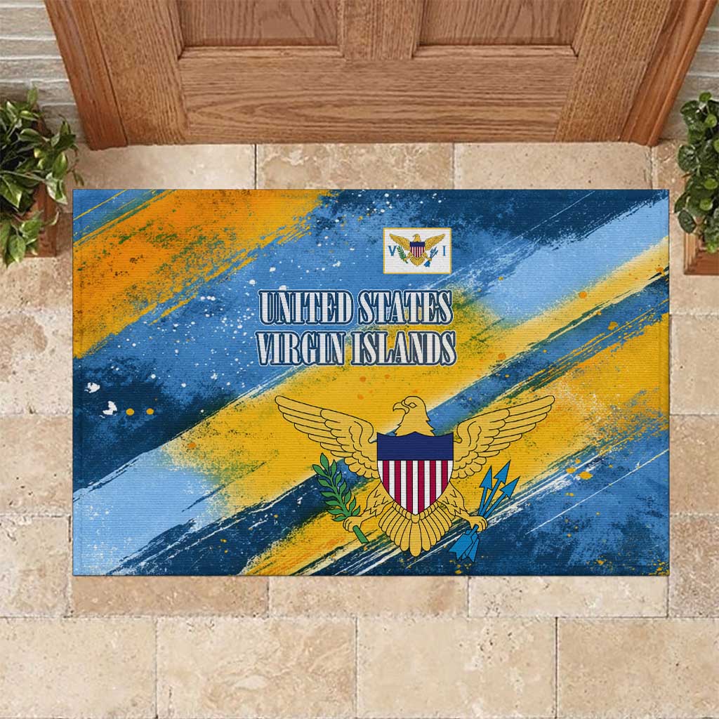 United States Virgin Islands Rubber Doormat with Blue Yellow Eagle Design and Government Seal - Wonder Print Shop