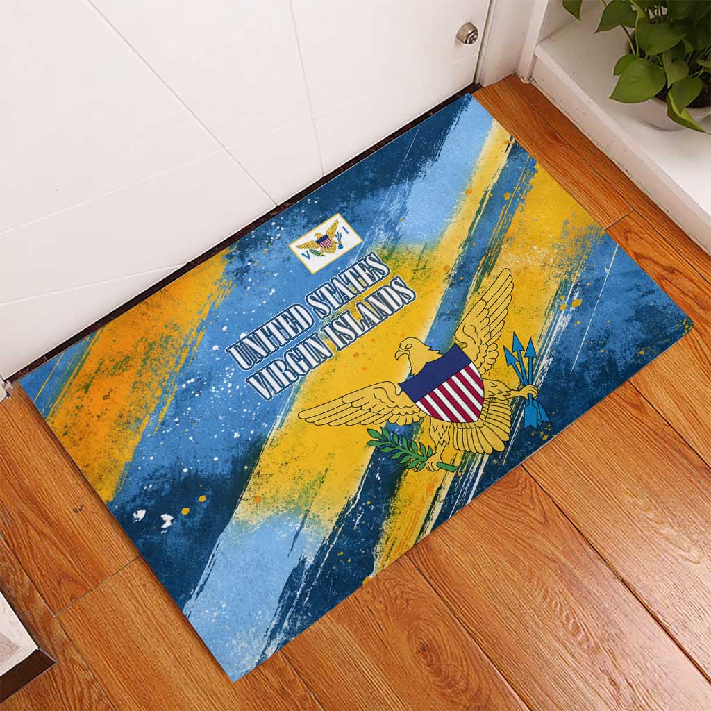 United States Virgin Islands Rubber Doormat with Blue Yellow Eagle Design and Government Seal - Wonder Print Shop