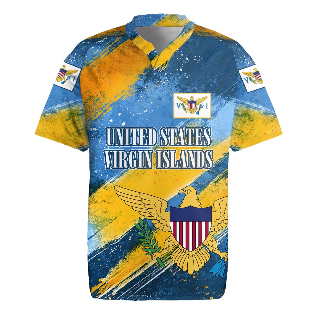 United States Virgin Islands Rugby Jersey with Blue Yellow Eagle Design and Government Seal - Wonder Print Shop
