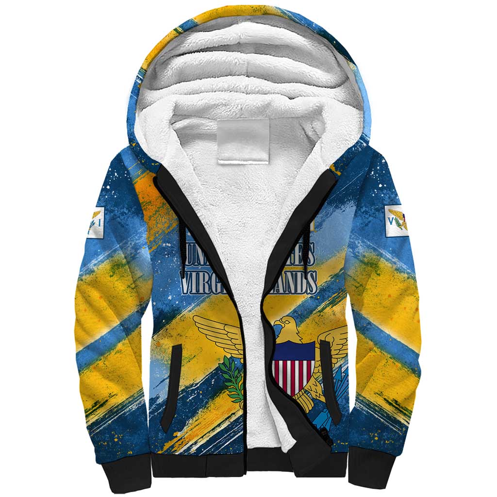 United States Virgin Islands Sherpa Hoodie with Blue Yellow Eagle Design and Government Seal - Wonder Print Shop