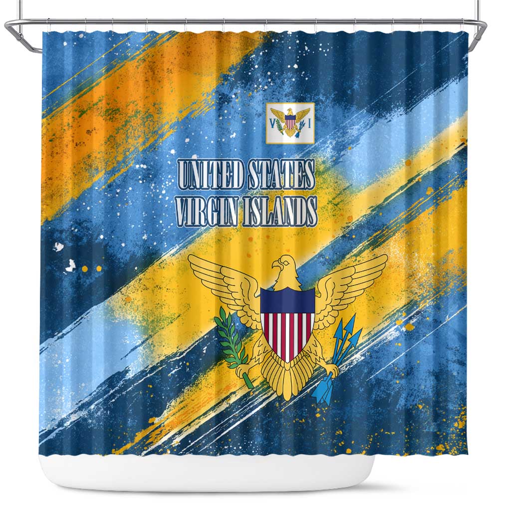 United States Virgin Islands Shower Curtain with Blue Yellow Eagle Design and Government Seal - Wonder Print Shop