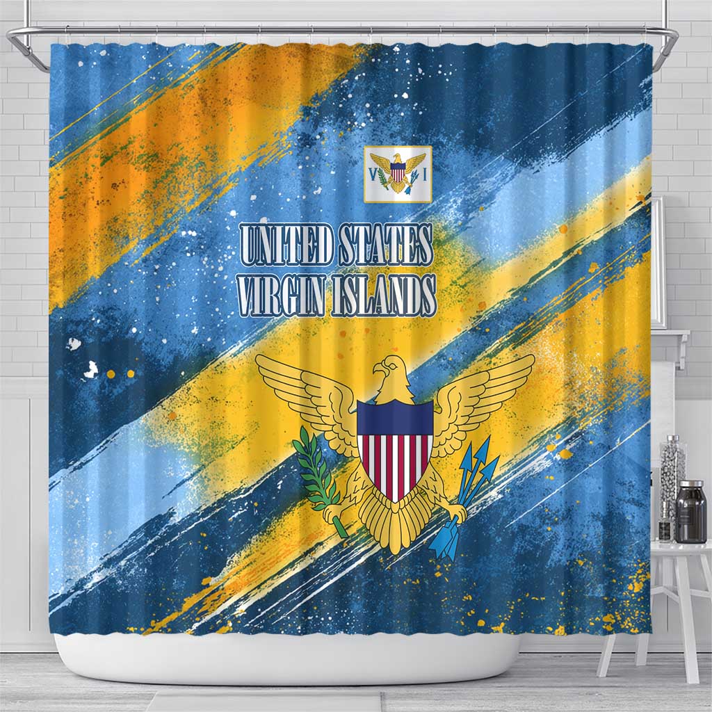 United States Virgin Islands Shower Curtain with Blue Yellow Eagle Design and Government Seal - Wonder Print Shop