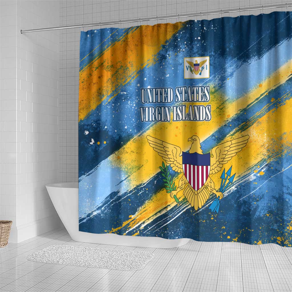 United States Virgin Islands Shower Curtain with Blue Yellow Eagle Design and Government Seal - Wonder Print Shop