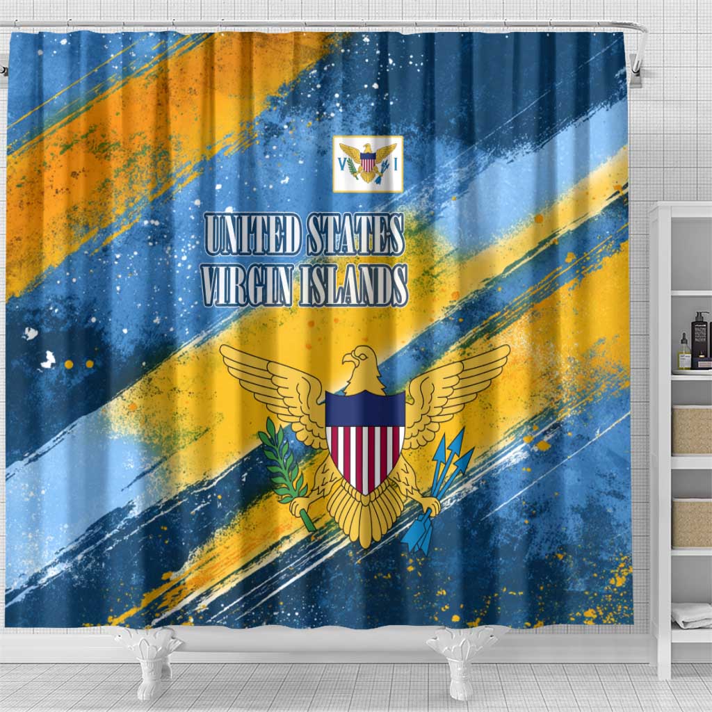 United States Virgin Islands Shower Curtain with Blue Yellow Eagle Design and Government Seal - Wonder Print Shop