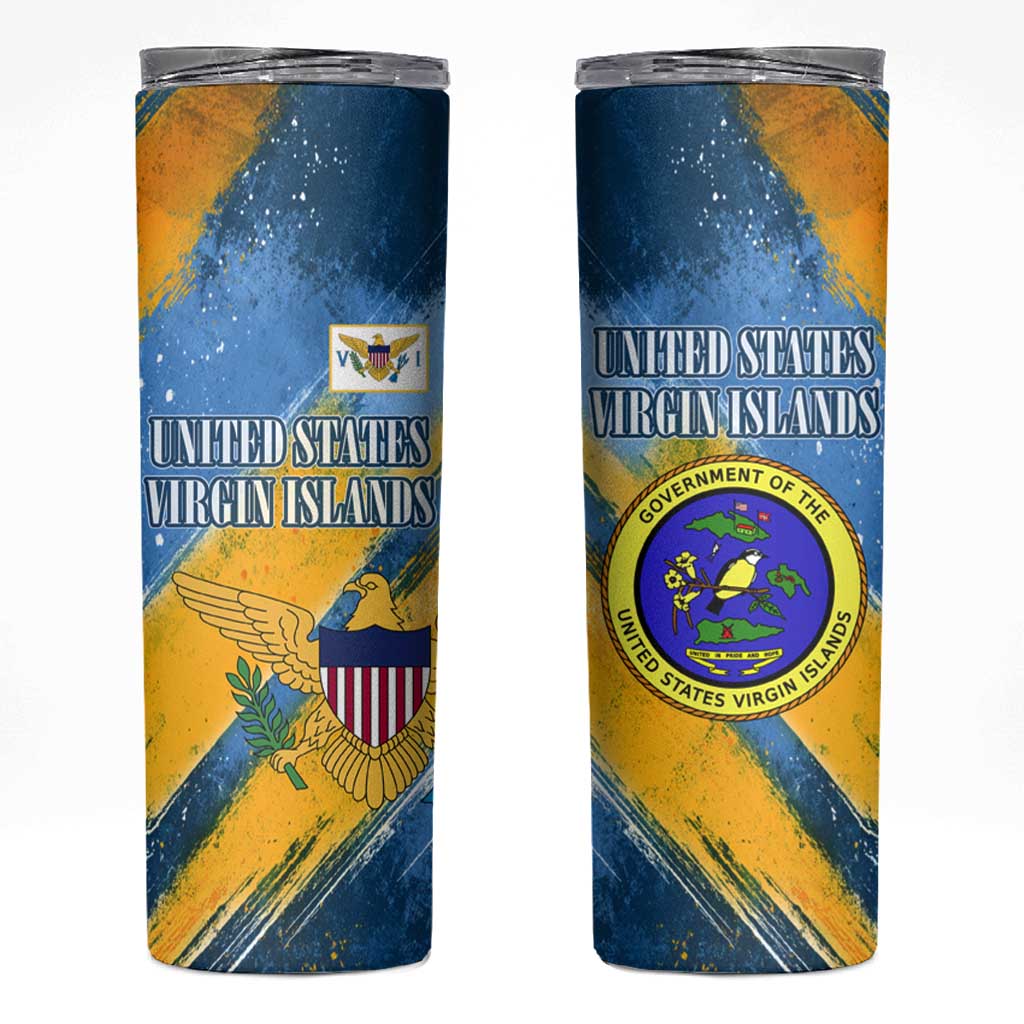 United States Virgin Islands Skinny Tumbler with Blue Yellow Eagle Design and Government Seal - Wonder Print Shop