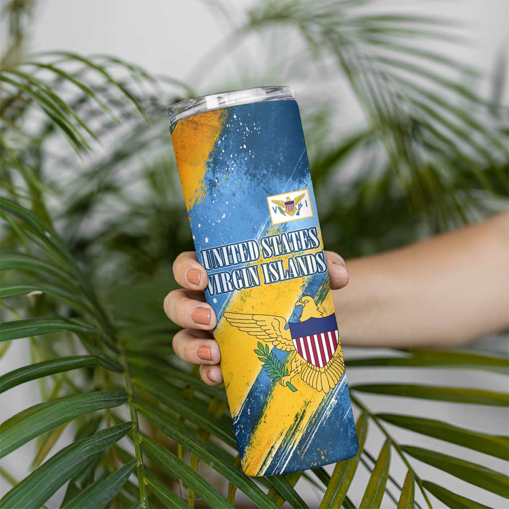 United States Virgin Islands Skinny Tumbler with Blue Yellow Eagle Design and Government Seal - Wonder Print Shop