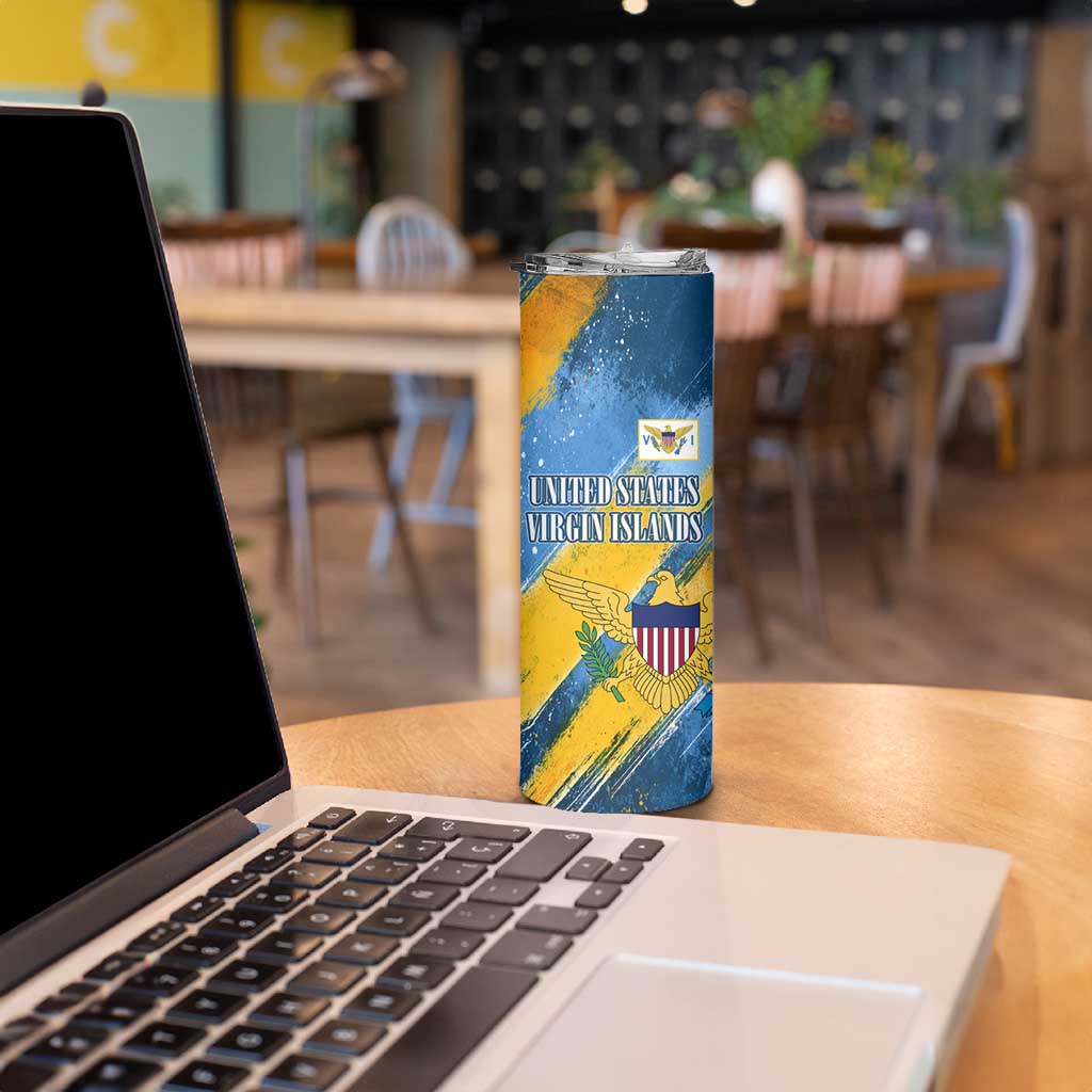 United States Virgin Islands Skinny Tumbler with Blue Yellow Eagle Design and Government Seal - Wonder Print Shop