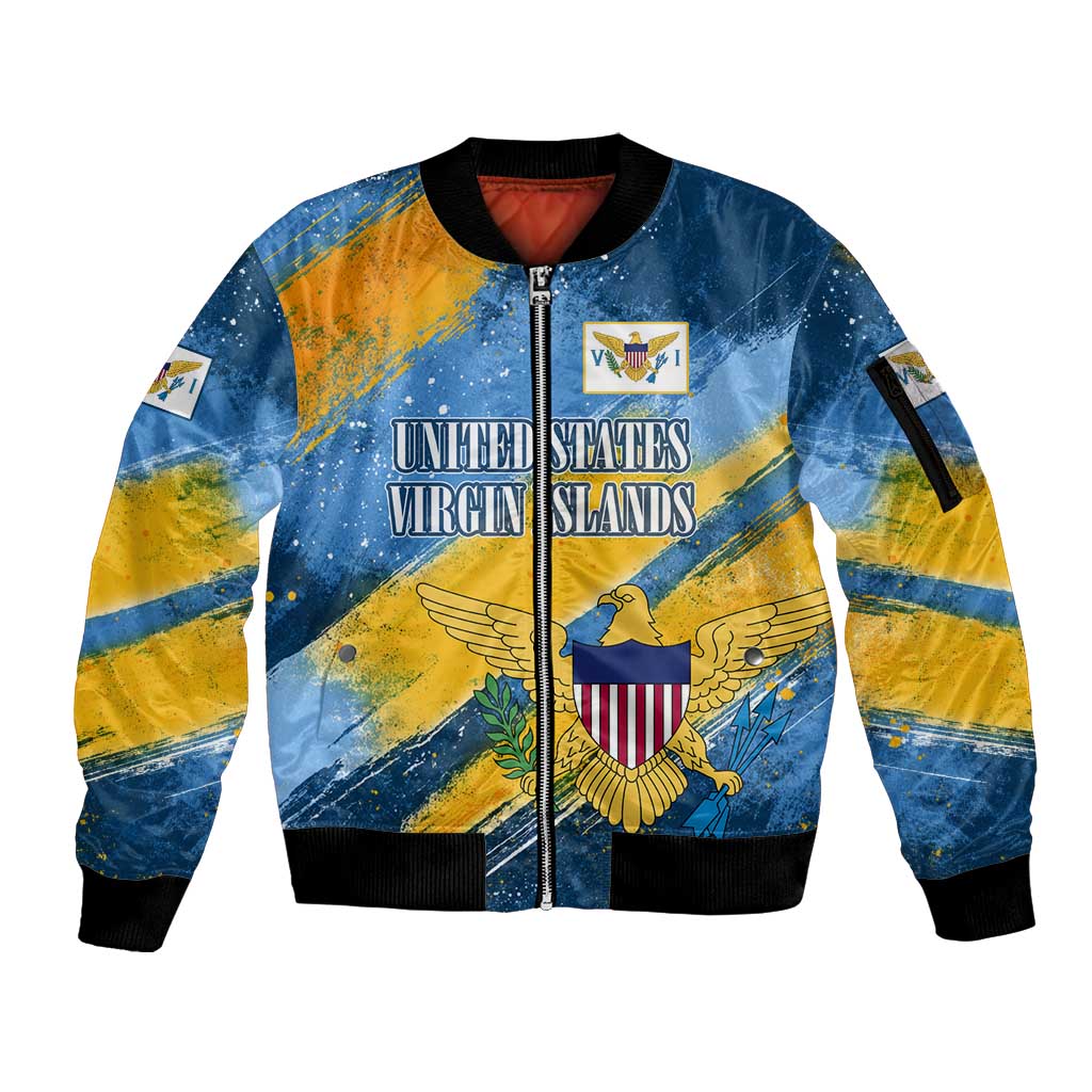 United States Virgin Islands Sleeve Zip Bomber Jacket with Blue Yellow Eagle Design and Government Seal - Wonder Print Shop