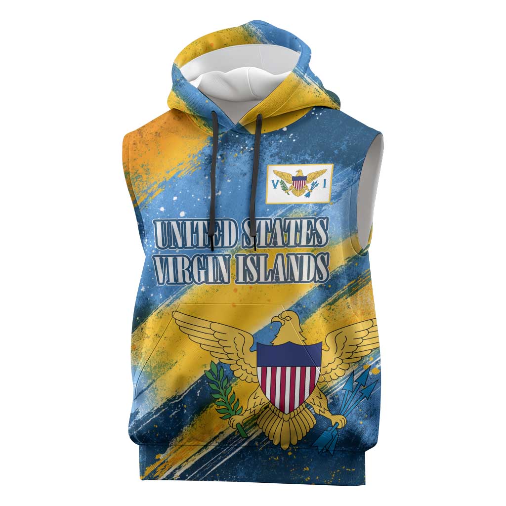 United States Virgin Islands Sleeveless Hoodie with Blue Yellow Eagle Design and Government Seal - Wonder Print Shop