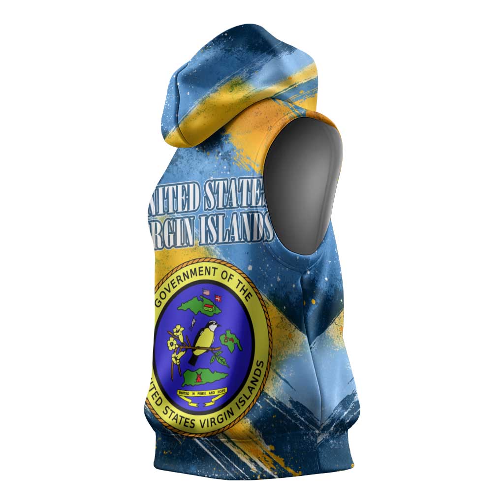 United States Virgin Islands Sleeveless Hoodie with Blue Yellow Eagle Design and Government Seal - Wonder Print Shop