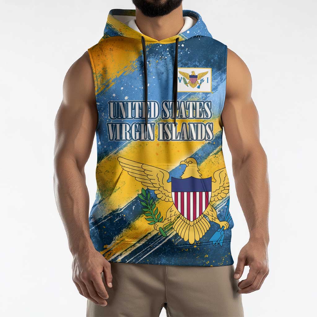United States Virgin Islands Sleeveless Hoodie with Blue Yellow Eagle Design and Government Seal - Wonder Print Shop