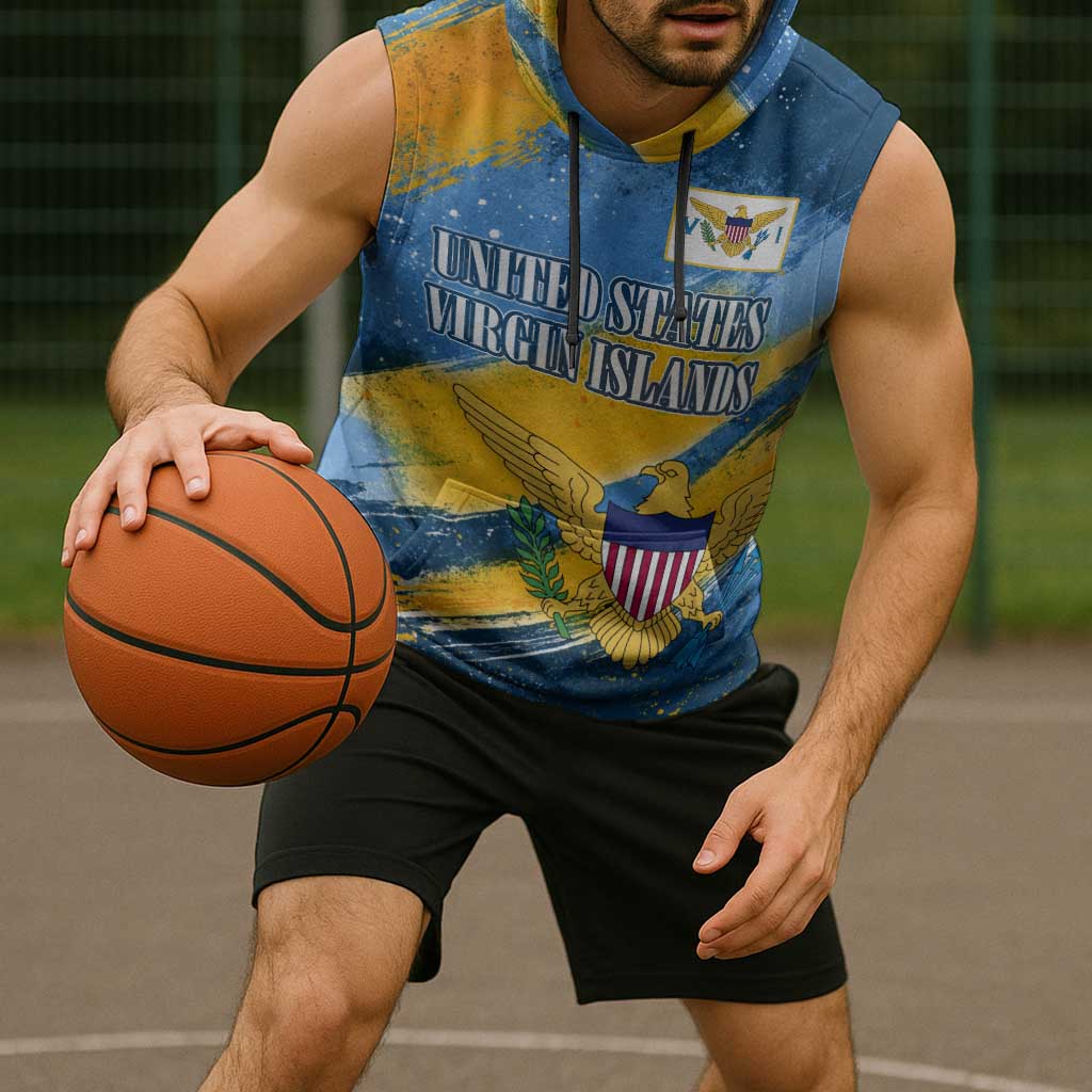 United States Virgin Islands Sleeveless Hoodie with Blue Yellow Eagle Design and Government Seal - Wonder Print Shop