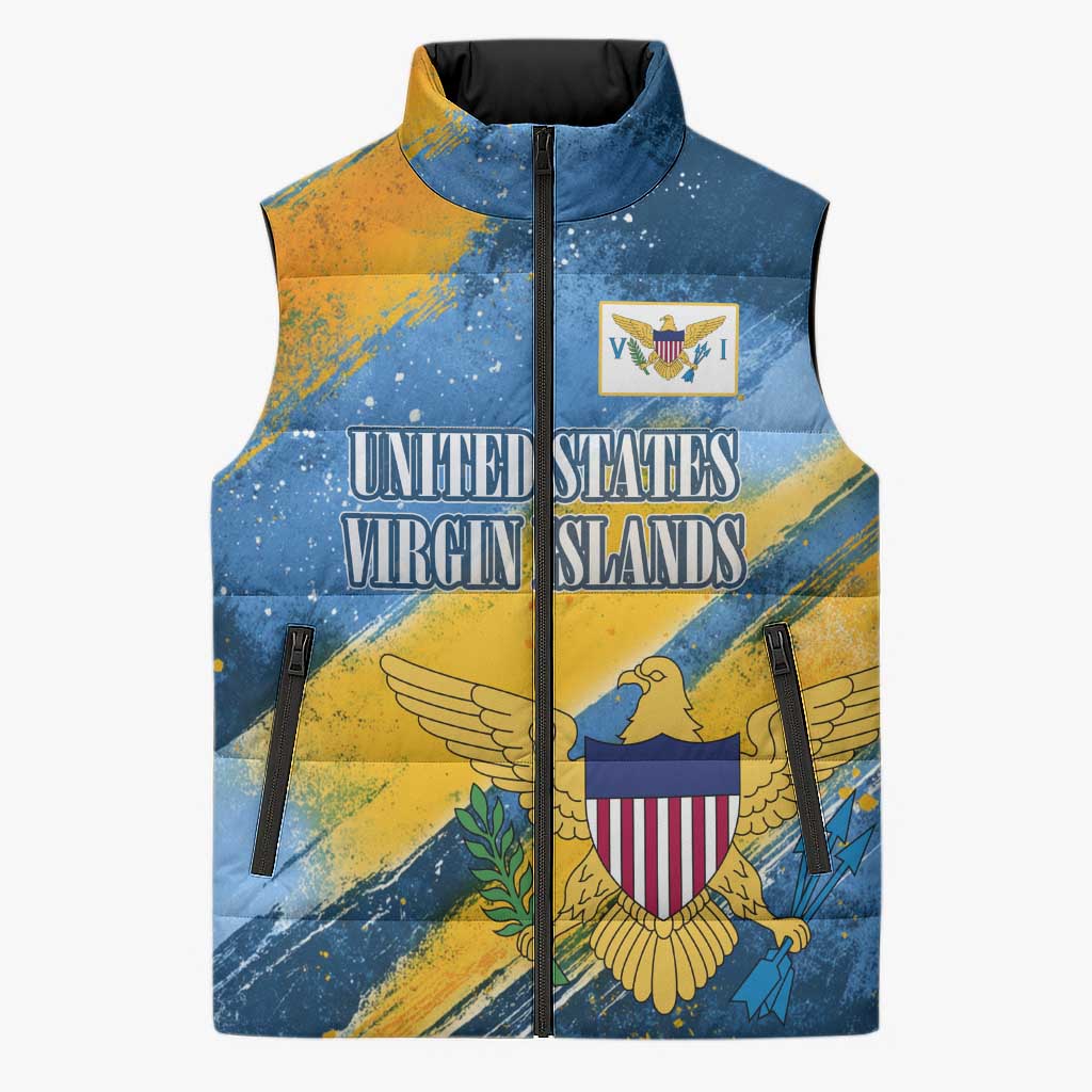 United States Virgin Islands Sleeveless Puffer Jacket with Blue Yellow Eagle Design and Government Seal - Wonder Print Shop