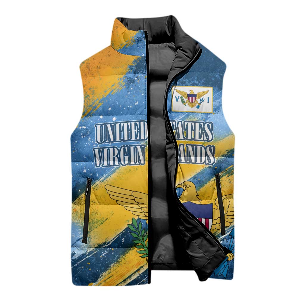 United States Virgin Islands Sleeveless Puffer Jacket with Blue Yellow Eagle Design and Government Seal - Wonder Print Shop